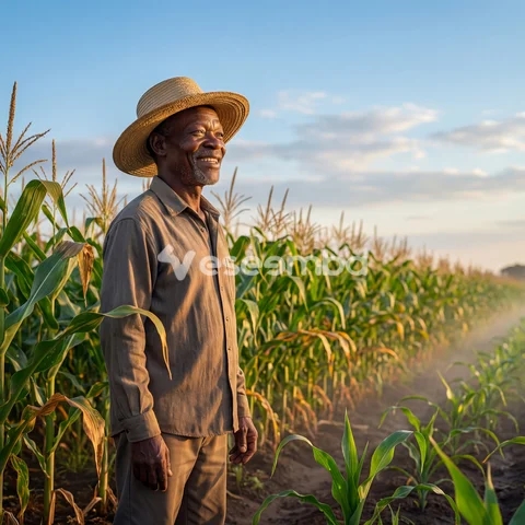 Champs de maÏs avec un agriculteur