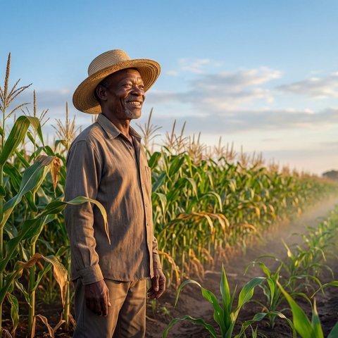 Champs de maÏs avec un agriculteur